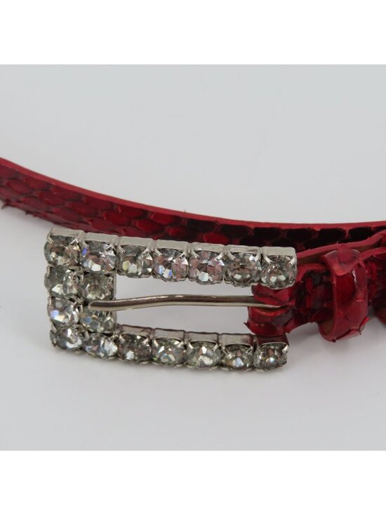 Claudio Orciani Women 80cm Red Genuine Snake Skin Rhinestone Buckle Skinny Belt main image 5